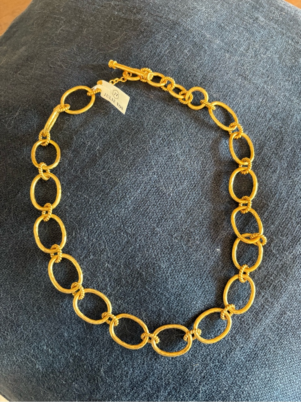 Julie Vos Gold Textured Oval Link Necklace with Cable Details